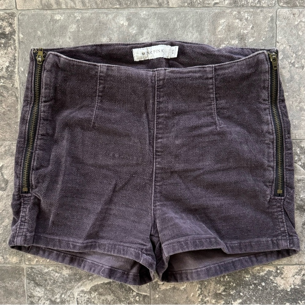 Mink Pink Velvet Micro Shorts Purple Zipper Size XS